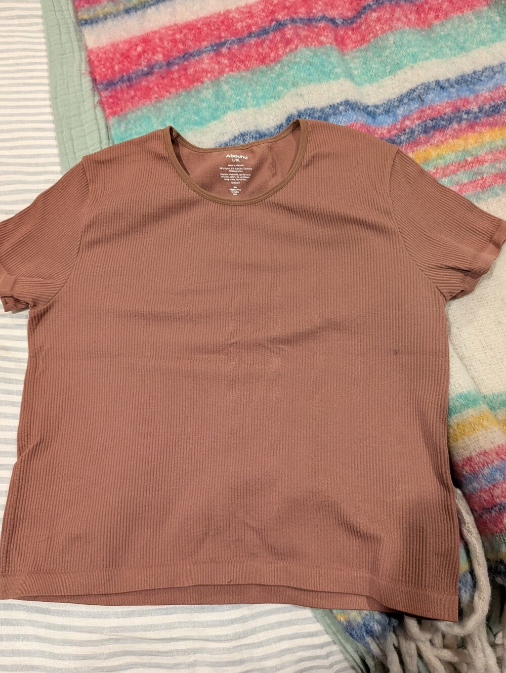 Abound Ribbed Short Sleeve Top - Dusty Mauve - L/XL